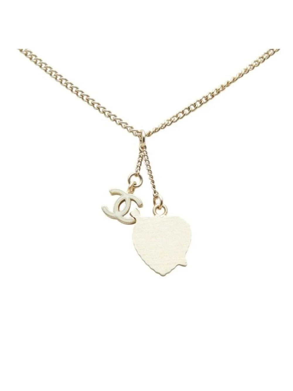 Chanel CC Logo Heart & Aro Line Stone Pendant Necklace Gold Pink Plated Enamel - Picture 3 of 7